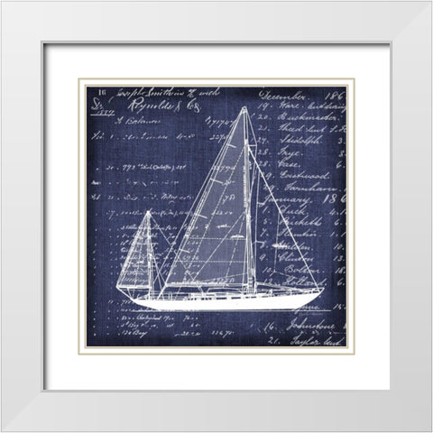 Schooner Blueprint 1 White Modern Wood Framed Art Print with Double Matting by Robertson, Walter