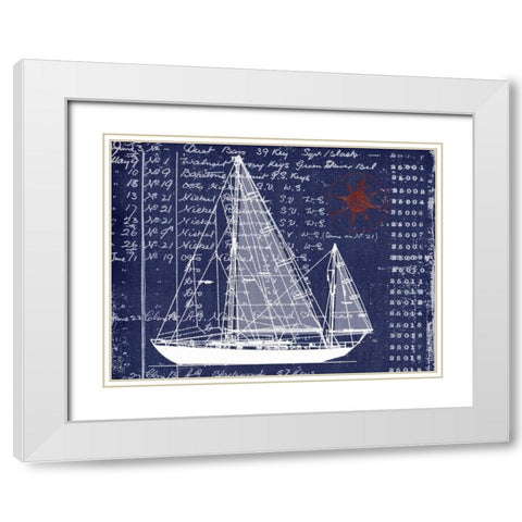 Schooner Blueprint Denim 2 White Modern Wood Framed Art Print with Double Matting by Robertson, Walter