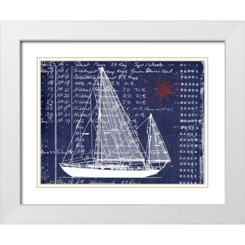 Schooner Blueprint Denim 2 White Modern Wood Framed Art Print with Double Matting by Robertson, Walter