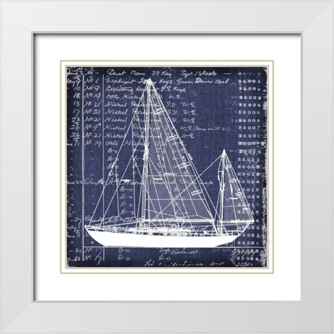 Schooner Blueprint 2 White Modern Wood Framed Art Print with Double Matting by Robertson, Walter