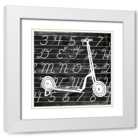 Blackboard Scooter White Modern Wood Framed Art Print with Double Matting by Robertson, Walter