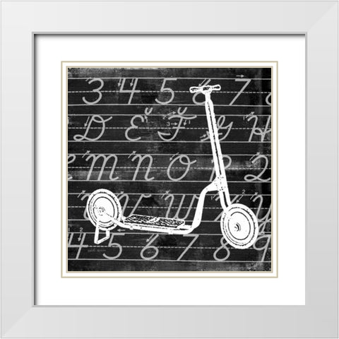 Blackboard Scooter White Modern Wood Framed Art Print with Double Matting by Robertson, Walter