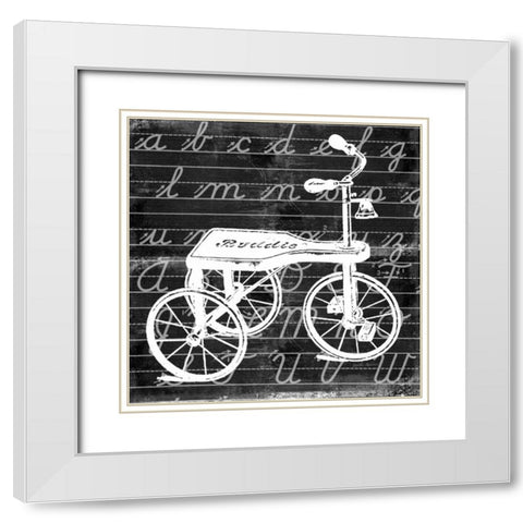 Blackboard Tricycle White Modern Wood Framed Art Print with Double Matting by Robertson, Walter