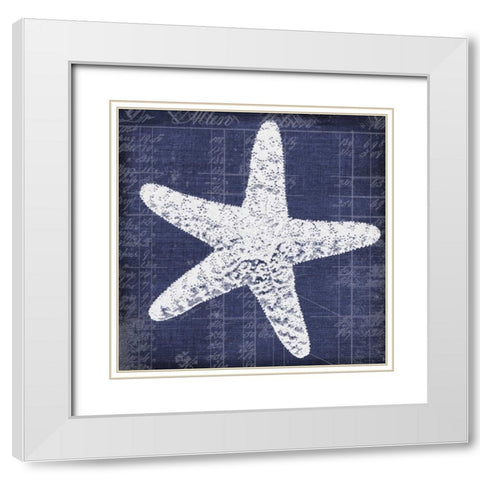 Blue Print Star Fish White Modern Wood Framed Art Print with Double Matting by Robertson, Walter