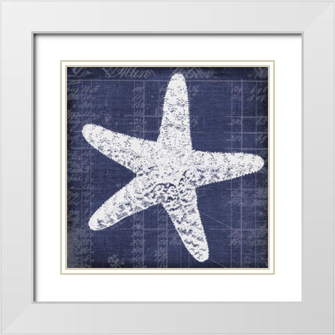 Blue Print Star Fish White Modern Wood Framed Art Print with Double Matting by Robertson, Walter