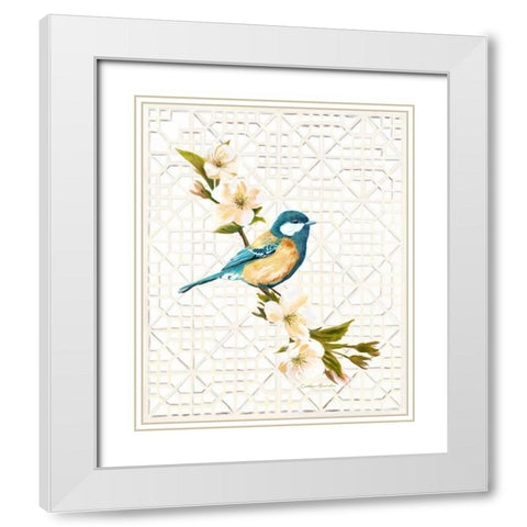 Trellis Bluebird White Modern Wood Framed Art Print with Double Matting by Sarah, Colleen