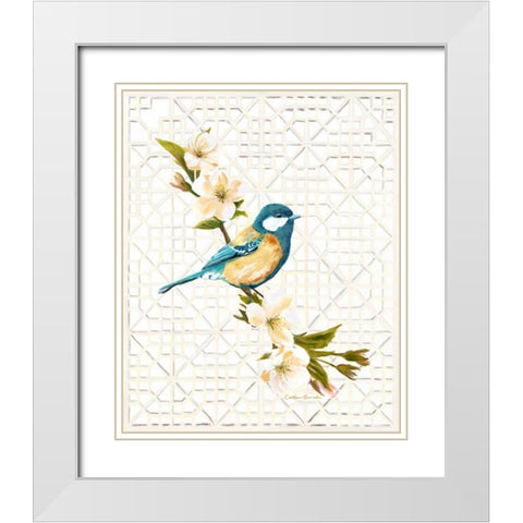 Trellis Bluebird White Modern Wood Framed Art Print with Double Matting by Sarah, Colleen
