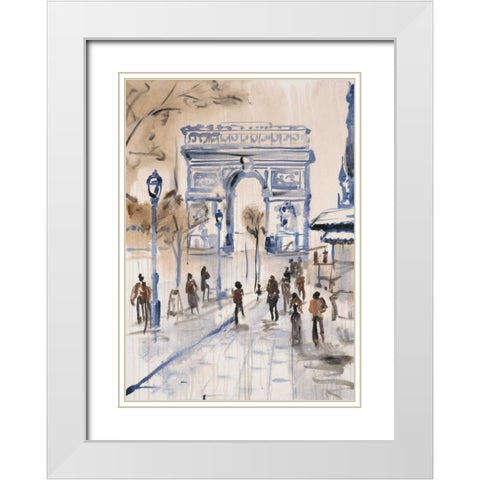 Paris Street 1 White Modern Wood Framed Art Print with Double Matting by Morris, Madelaine