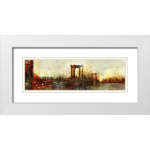 Over the Manhattan Bridge White Modern Wood Framed Art Print with Double Matting by Roko, Ken