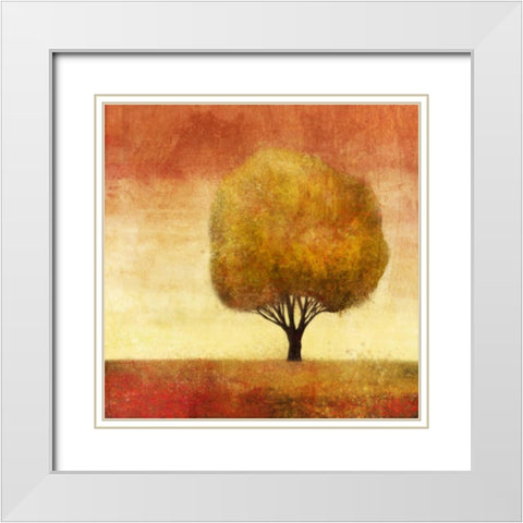 Golden Tree 1 White Modern Wood Framed Art Print with Double Matting by Roko, Ken