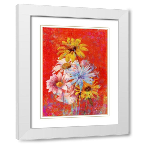 Vibrant Posies 1 White Modern Wood Framed Art Print with Double Matting by Roko, Ken