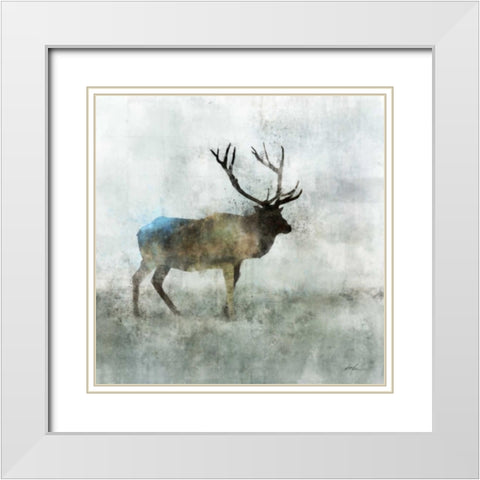 Solo Stag White Modern Wood Framed Art Print with Double Matting by Roko, Ken