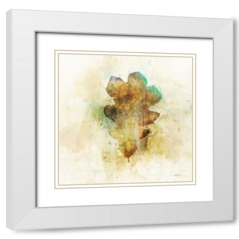 Falling Oak Leaf White Modern Wood Framed Art Print with Double Matting by Roko, Ken