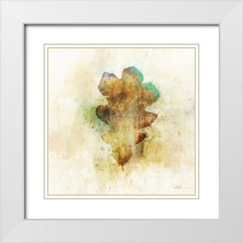 Falling Oak Leaf White Modern Wood Framed Art Print with Double Matting by Roko, Ken