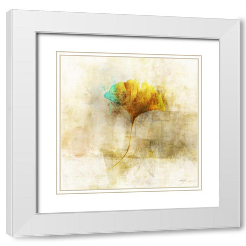 Falling Ginko Leaf White Modern Wood Framed Art Print with Double Matting by Roko, Ken