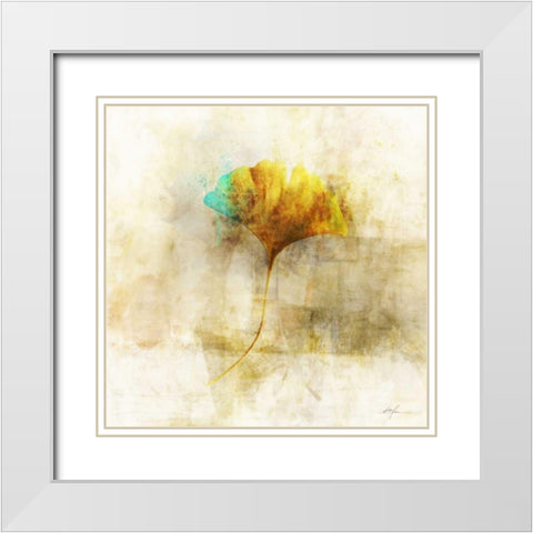 Falling Ginko Leaf White Modern Wood Framed Art Print with Double Matting by Roko, Ken