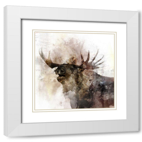 Moose Call White Modern Wood Framed Art Print with Double Matting by Roko, Ken