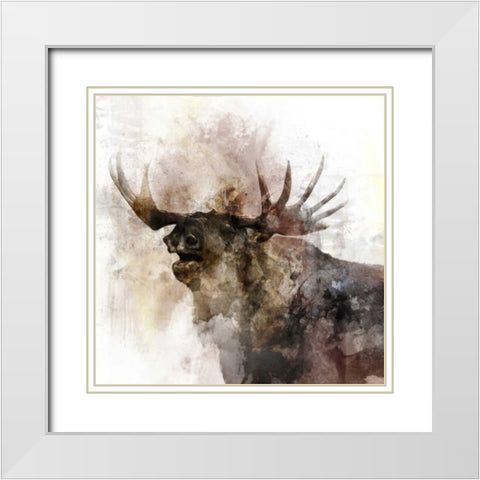Moose Call White Modern Wood Framed Art Print with Double Matting by Roko, Ken