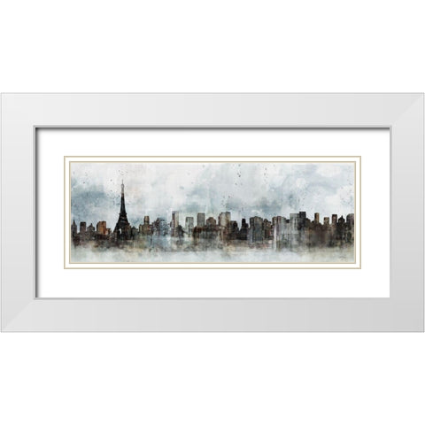 Modern Paris Skyline White Modern Wood Framed Art Print with Double Matting by Roko, Ken