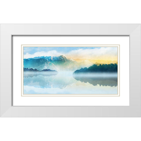 Mountain Lake White Modern Wood Framed Art Print with Double Matting by Roko, Ken