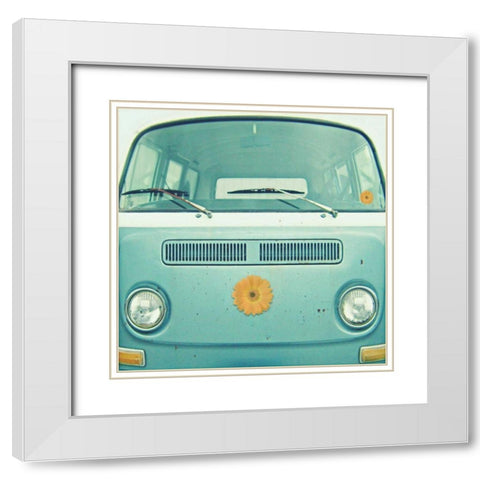 Blue VW Van White Modern Wood Framed Art Print with Double Matting by Dvorak, Vicki