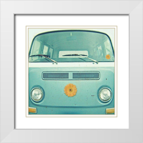 Blue VW Van White Modern Wood Framed Art Print with Double Matting by Dvorak, Vicki