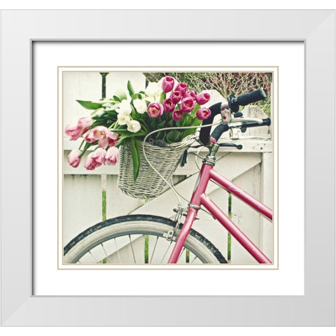 Basket Of Tulips White Modern Wood Framed Art Print with Double Matting by Dvorak, Vicki