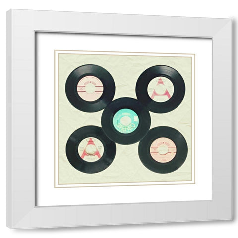 Records White Modern Wood Framed Art Print with Double Matting by Dvorak, Vicki