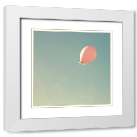 Pink Balloon White Modern Wood Framed Art Print with Double Matting by Dvorak, Vicki