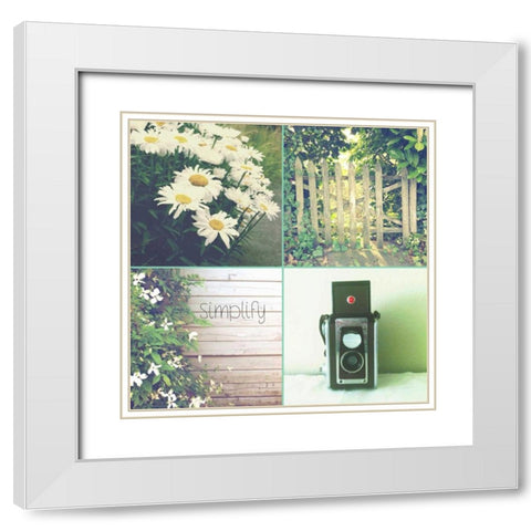 Camera And Daisies SIMPLIFY White Modern Wood Framed Art Print with Double Matting by Dvorak, Vicki