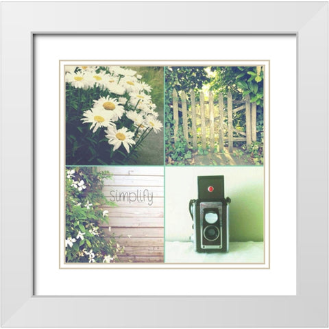 Camera And Daisies SIMPLIFY White Modern Wood Framed Art Print with Double Matting by Dvorak, Vicki
