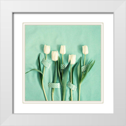 White Tulips Taped White Modern Wood Framed Art Print with Double Matting by Dvorak, Vicki
