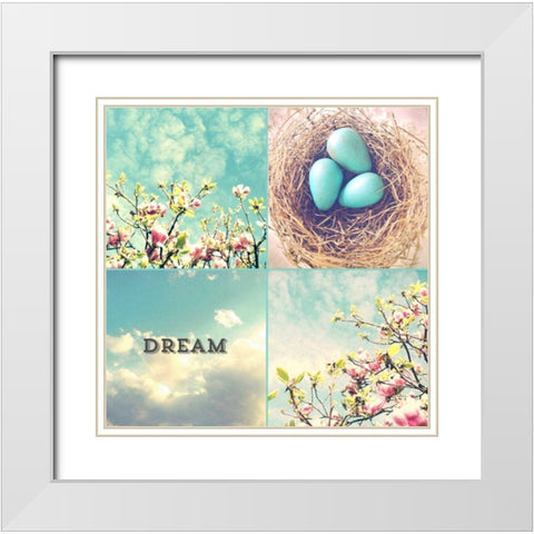 Blue Eggs Pink Blossoms Dream White Modern Wood Framed Art Print with Double Matting by Dvorak, Vicki