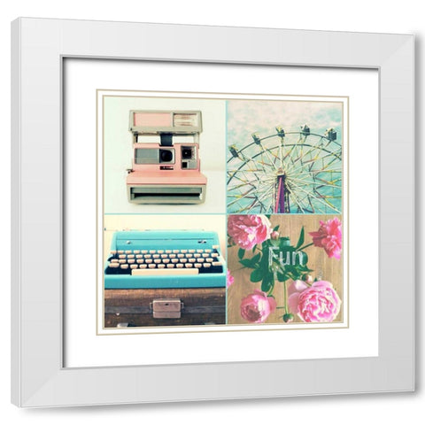 Ferris Wheel and Peonies Fun White Modern Wood Framed Art Print with Double Matting by Dvorak, Vicki