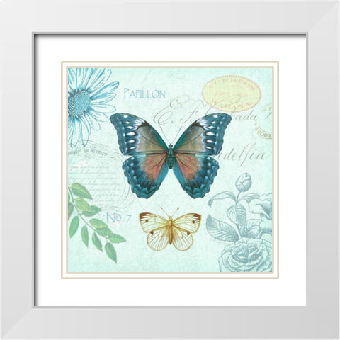 Butterflies and Botanical 1 White Modern Wood Framed Art Print with Double Matting by James, Christopher