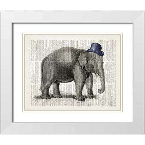 Elephant In A Bowler White Modern Wood Framed Art Print with Double Matting by James, Christopher