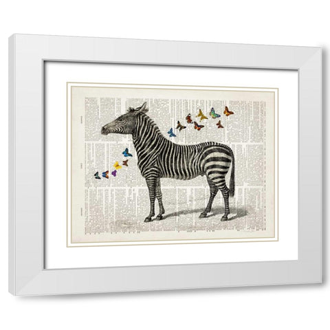 Zebra and Butterflies White Modern Wood Framed Art Print with Double Matting by James, Christopher
