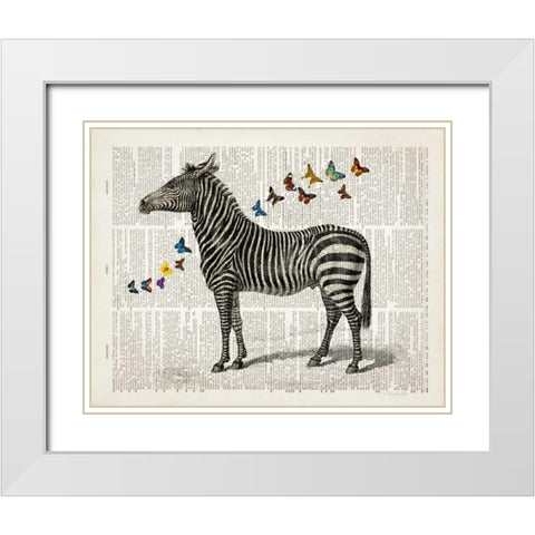 Zebra and Butterflies White Modern Wood Framed Art Print with Double Matting by James, Christopher