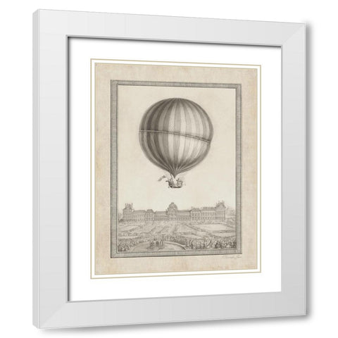 Balloon Over Paris White Modern Wood Framed Art Print with Double Matting by James, Christopher