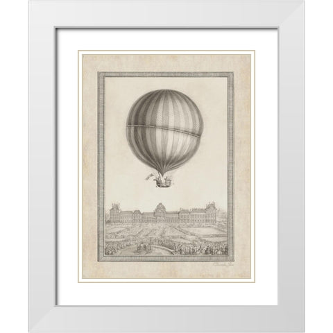 Balloon Over Paris White Modern Wood Framed Art Print with Double Matting by James, Christopher