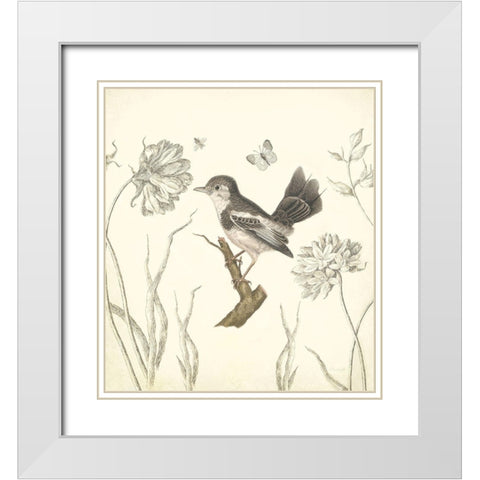 Botanical Song Bird 2 White Modern Wood Framed Art Print with Double Matting by James, Christopher