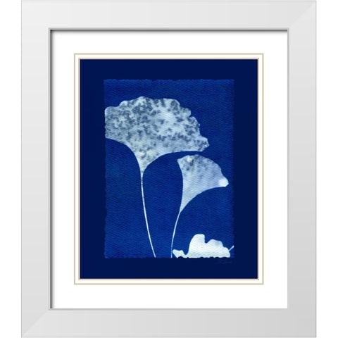Cyanotype Ginko White Modern Wood Framed Art Print with Double Matting by Zamudio, Dan