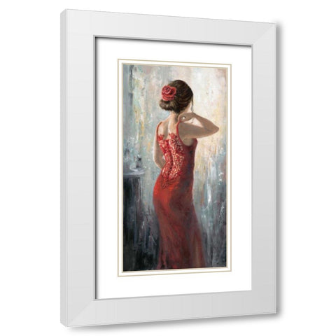 Red Lace-Red Rose White Modern Wood Framed Art Print with Double Matting by Wallis, Karen