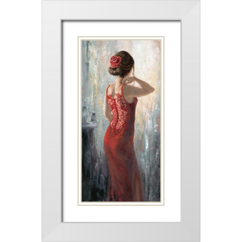 Red Lace-Red Rose White Modern Wood Framed Art Print with Double Matting by Wallis, Karen