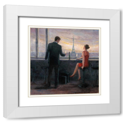 Paris Evening Romance White Modern Wood Framed Art Print with Double Matting by Wallis, Karen