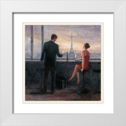 Paris Evening Romance White Modern Wood Framed Art Print with Double Matting by Wallis, Karen