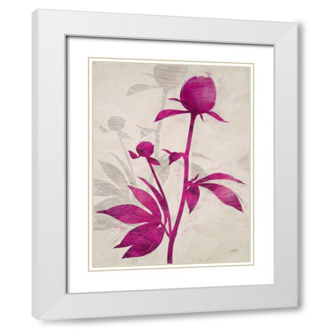 First Peony 1 White Modern Wood Framed Art Print with Double Matting by IVO