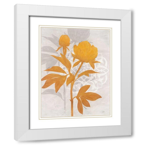 Amber Peony 1 White Modern Wood Framed Art Print with Double Matting by Stoyanov, Ivo