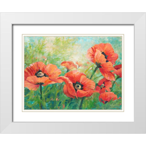 Red Poppies White Modern Wood Framed Art Print with Double Matting by Kroeker, Wendy