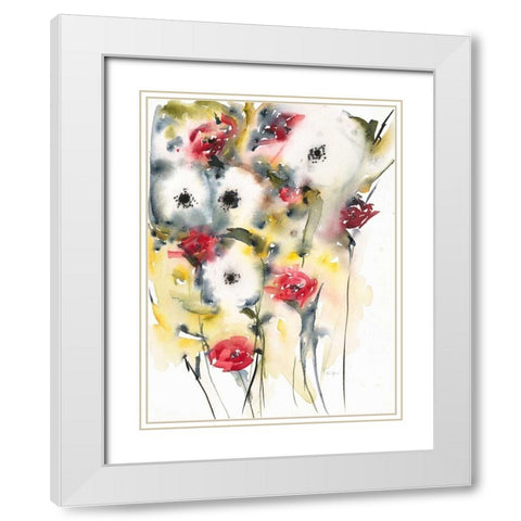 Flowering Posies White Modern Wood Framed Art Print with Double Matting by Johannesson, Karin